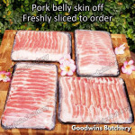 Pork belly skin off import samcan babi frozen Denmark DANISH CROWN 1/3 cuts +/- 1.5kg FRESHLY SLICED TO ORDER (price/kg)